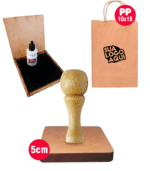 Carimbo Personalizado 5x5cm para sacola Kraft com Carimbeira e Tinta