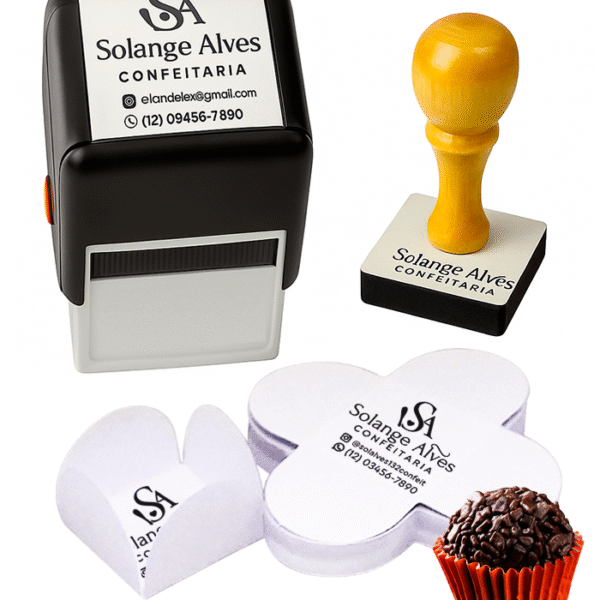 Mini Carimbo para Forminhas de Doces Personalizado 3cm - Automático e Madeira